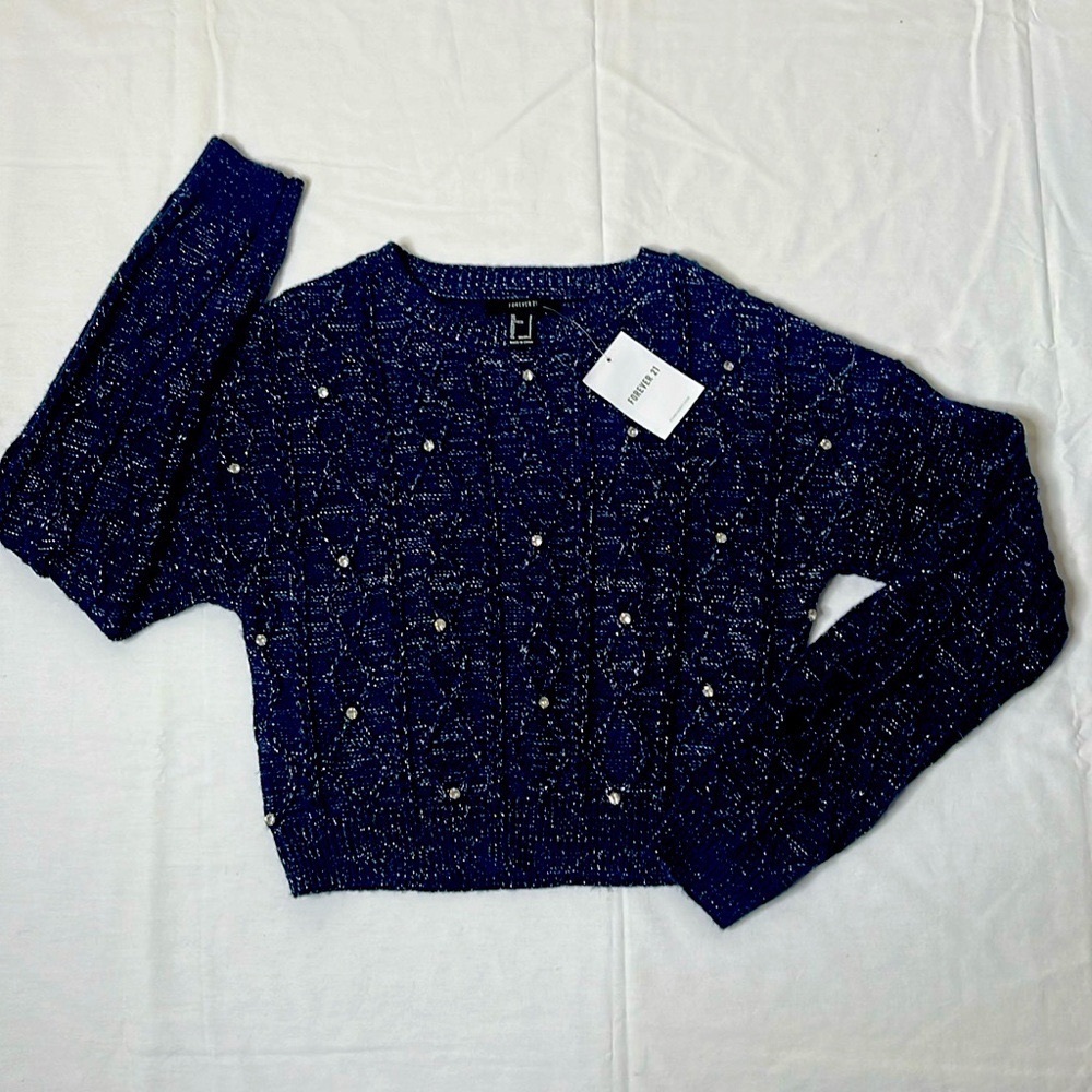 Forever 21 Navy Sweater with Gem Details